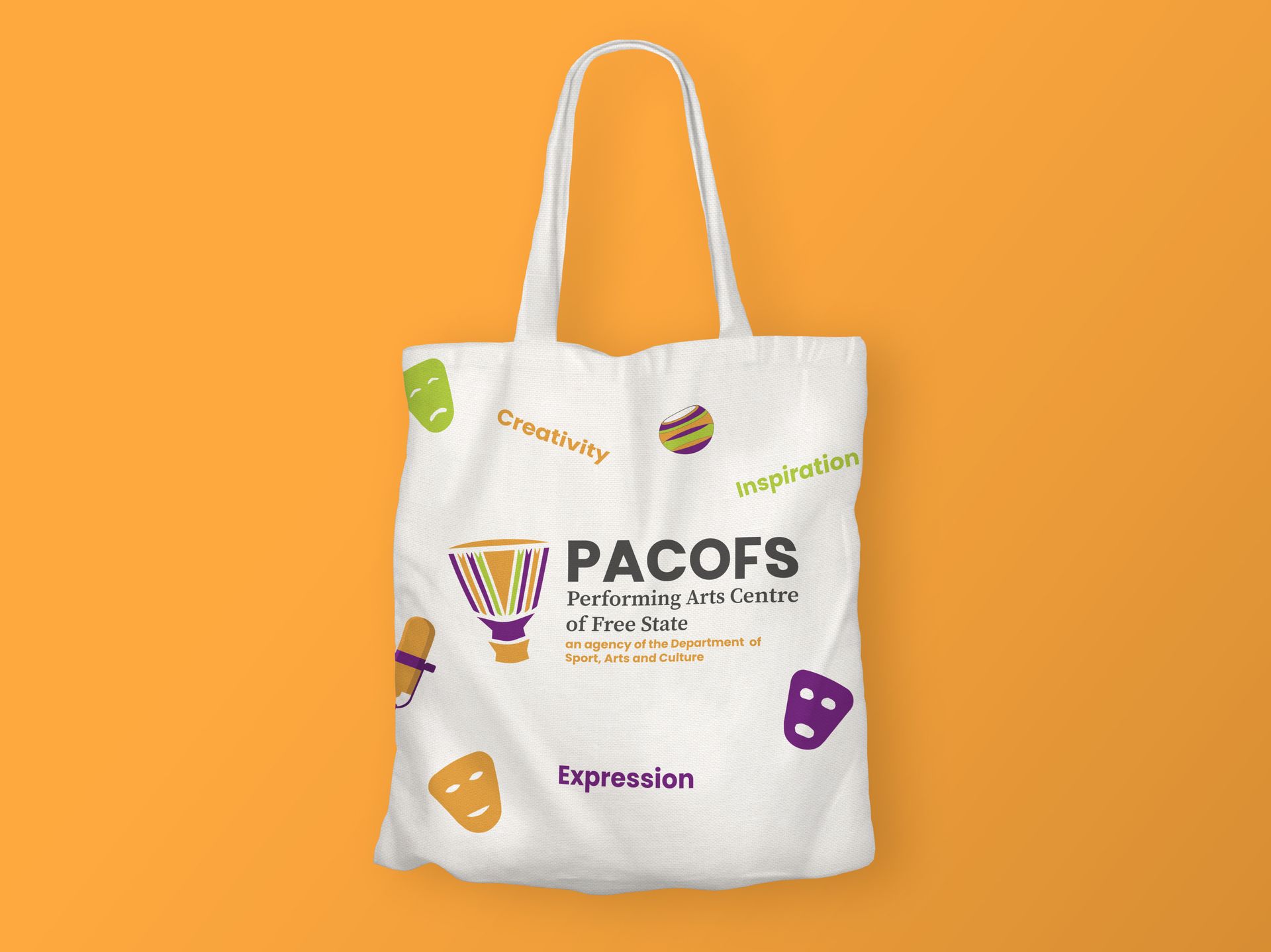 PACOFS brand refresh — branded tote bag showing the refreshed identity