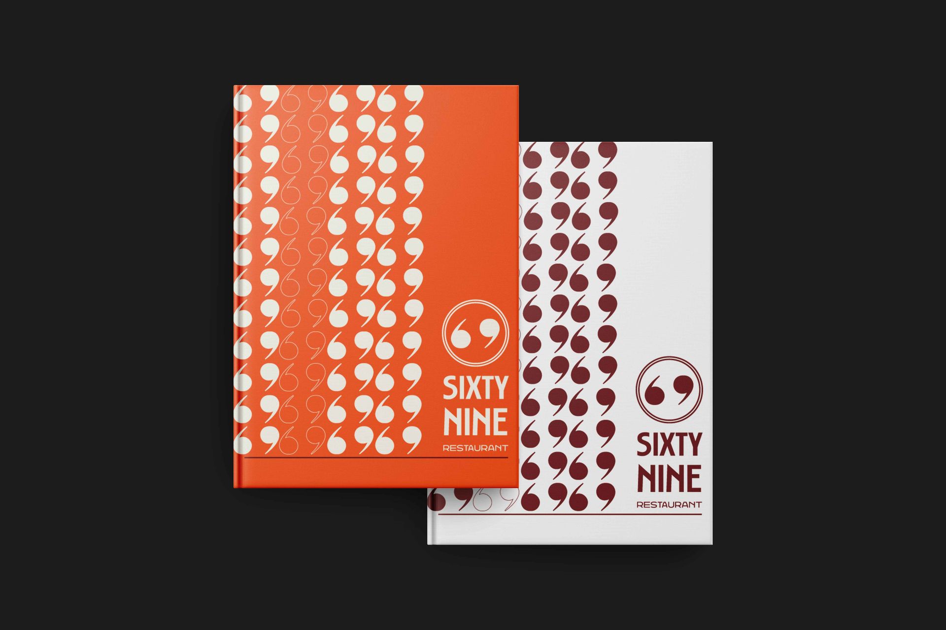 Sixty 9 restaurant menu design — indigo and gold brand identity applied to the printed menu